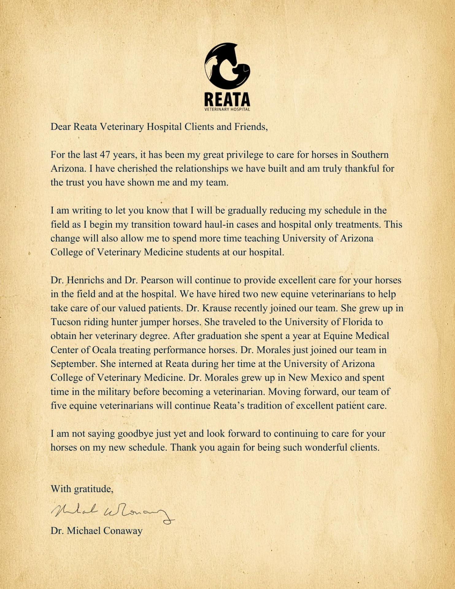 Dr. Conaway Update